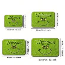 The Grinch The 1PC Christmas Crystal Velvet Floor Mat, Home Living Room Rug, Popular Green Monster Cartoon Print, Suitable For Living Room, Entryway, Doorway Placement, Christmas Home Decor, Create Festive Atmosphere, Practical Holiday Home Decoration - 50 X 80 cm - View 4