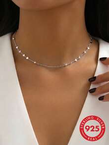 ELSEDES 1pc Minimalist Fashionable S925 Silver Geometric Shaped Short Silver Necklace, Perfect For Women's Daily Wear And Office Wear - Silver - View 1