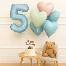 6pcs Light Blue Number And Multicolor Heart Shaped Aluminum Film Balloon Set For Anniversary Birthday Christmas Party Decoration - View 5
