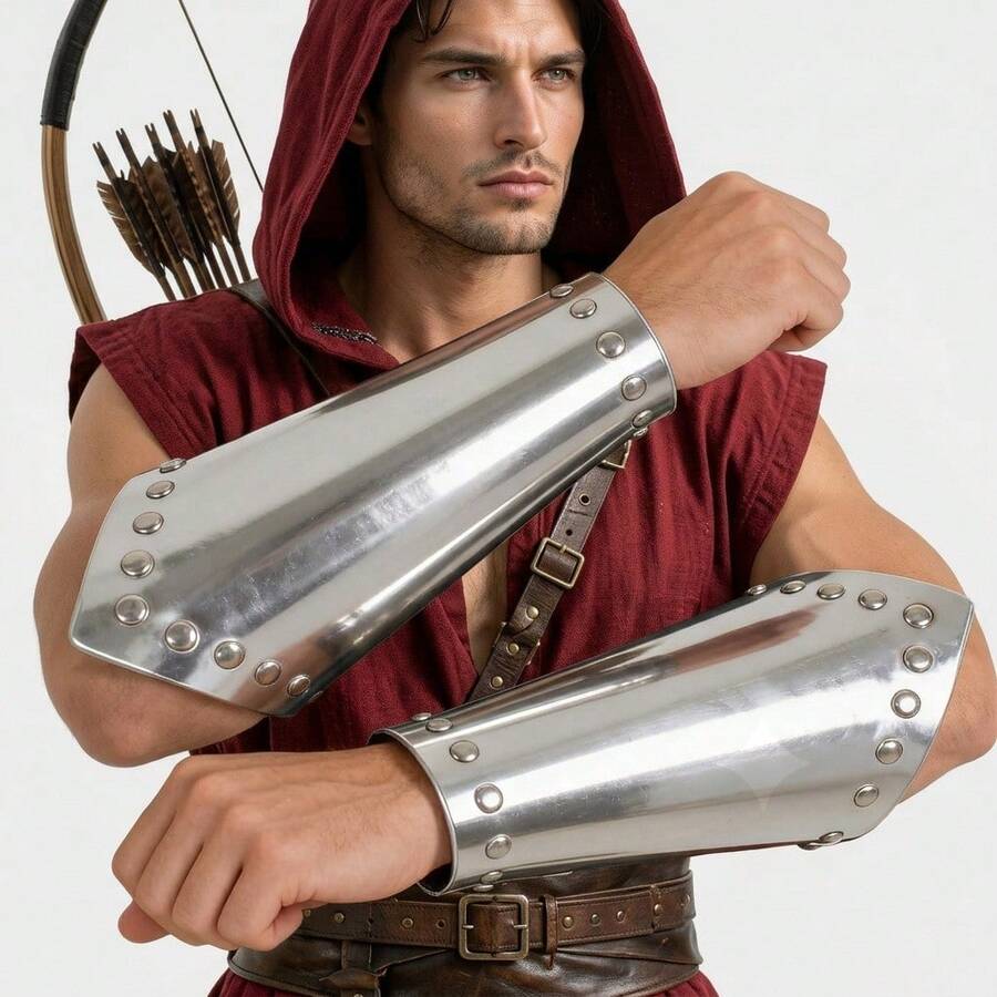 1pc Nordic Medieval Viking Adjustable Arm Guards Renaissance High-Gloss Faux Leather Wrist Guards Wristband Bracer Halloween Cosplay Props - A - View 1