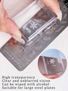 Square Transparent Silicone Nail Art Stamping Set, High Transparency, Alcohol-Wipeable, Suitable For Large Steel Plates, Rectangular Jelly Nail Art Stamping Cap With Scraper And Silicone Replacement Stamp Heads - Multicolor - View 2