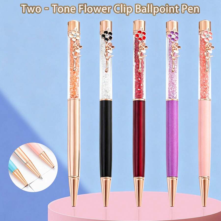2pcs Dual-Color Flower Pen Caps Ballpoint Pens, Creative Multi-Color Rotating Ballpoint Pens, School Supplies, Personalized Gifts For Wedding, Valentine's Day, Christmas And Teacher's Day - Multicolor - View 1