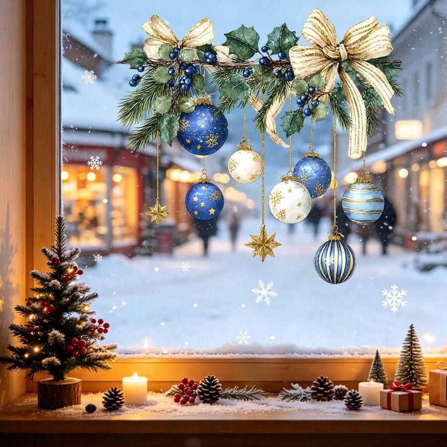 1/3pcs Christmas Hanging Baubles Static Window Clings, Xmas Holly Berry ...