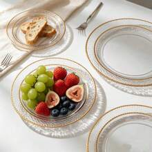 50/25/10 Pack 10.25" & 7.5" Clear Hammered Double Gold Rim Round Dinner Plates, Appetizer Dessert Serving Trays, Wedding Party Catering Dinnerware, Halloween Thanksgiving Friendsgiving Fall, Large Capacity Set For Host Guest Entertaining - View 6