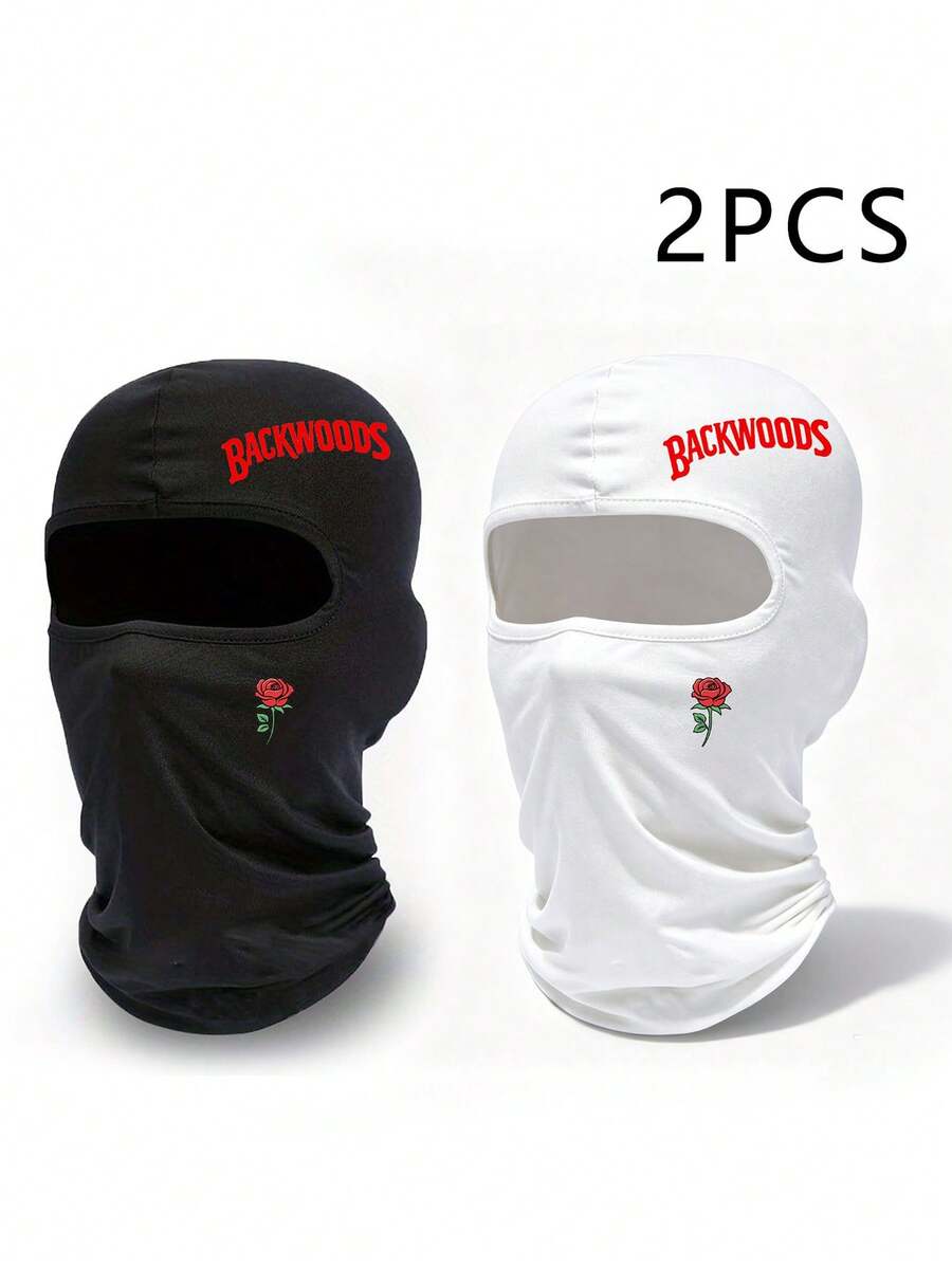 2pcs Y2K Ski Hats Unisex Printed Backwoods Rose Cycling Face Mask Cap Breathable Fashion Baseball Cap Suitable For Daily Outdoor Travel Sun Protection Wear - Black+White - View 1