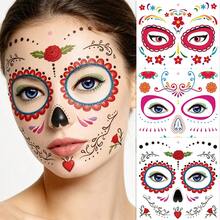 3 Sheets Day Of The Dead Temporary Tattoos, La Catrina Skull Waterproof Face Body Stickers For Halloween Party Makeup - Multicolor - View 5