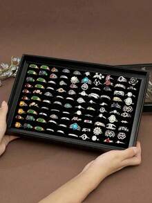1pc 100-Slot Jewelry Ring Display Box, Large Capacity Storage Box, Tray-Style Earring Storage Display Box, Dust-Proof Transparent Storage Box With Clear Lid, Suitable For Stud Earrings, Hoop Earrings, Multiple Rings, Ideal For Drawer Storage And Display - Multicolor - View 1