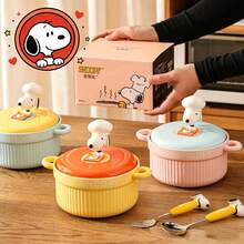 4-Inch Snoopy Airtight Food Storage Container, Cute Cartoon Ceramic Bowl With Lid, Microwave - Multicolor - View 9