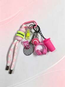 Woven Rope Tennis Theme Creative Pendant Keychain, Tennis Racket Keychain, Sports Water Bottle Earphone Charm, Suitable For Gym Bag, Car Keys, Unisex - Multicolor - View 9