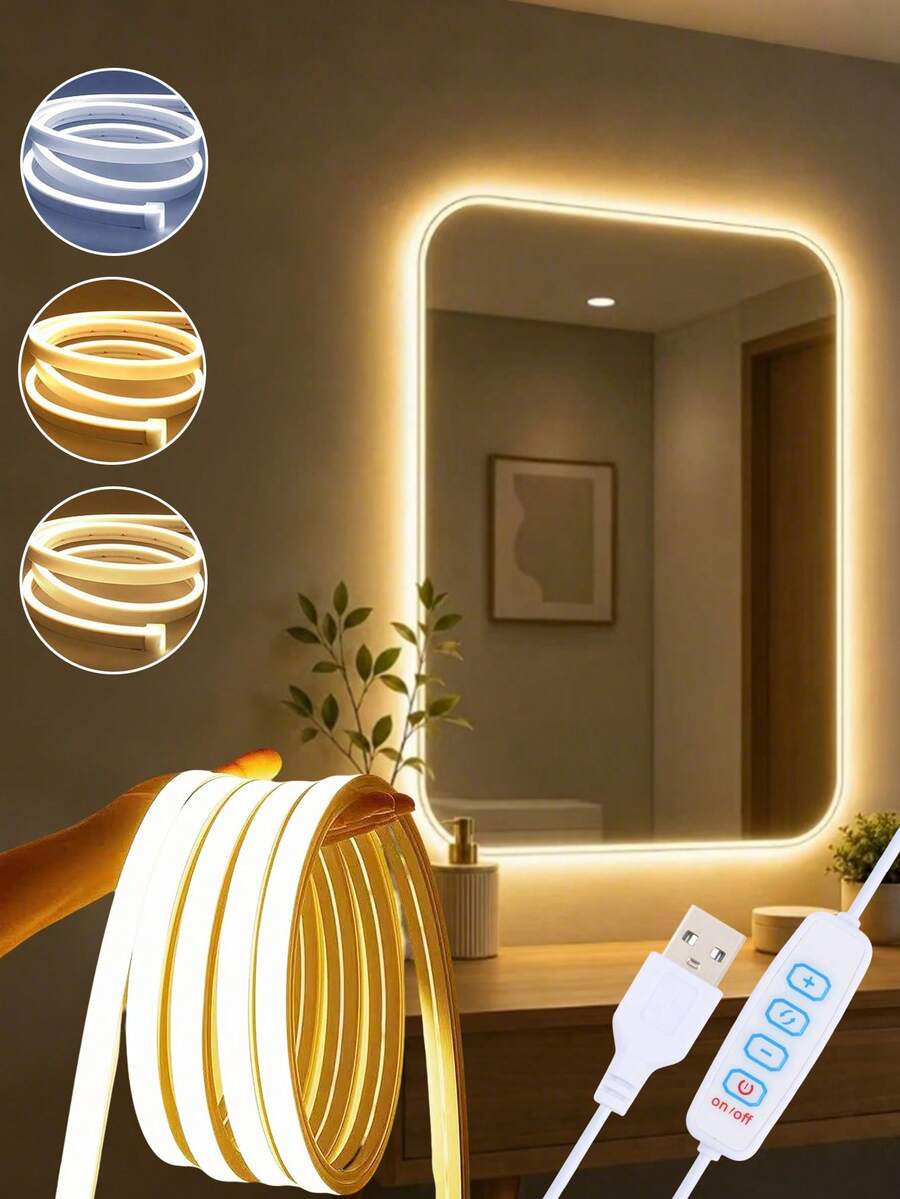 Strip Lampu Dekoratif LED 1m/3 Meter/5m, Strip Lampu Ambient dengan Saklar Tombol Peredupan Lembut 3 Warna, Bertenaga USB, Kontrol Tombol, Untuk Pencahayaan Rumah Pintar Suasana Putih Hangat, Teknologi Peredupan Cerdas, Strip Lampu Ambient Peredupan Fleksibel, Lampu Pengisi Cermin Rias Siaran Langsung