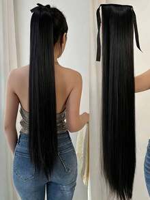 18-34 Inch Straight Black Synthetic Hair Ponytail Extensions, For Women - Multicolor - View 13