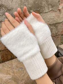 1/2 Pairs Autumn/Winter Half-Finger Knitted Gloves, Suitable For Students, Office And Writing, Warm And Cold-Resistant, Women's Touchscreen Gloves - Multicolor - View 7