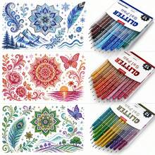 12 Colors Glitter Gel Pens, Vibrant Colors With Shiny Glitter, Smooth Writing, Suitable For Diary, Notes, Drawing, Greeting Card Making And DIY Crafts, Back To School Supplies - Sets - View 3