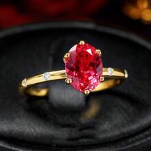 Classic Luxury Red Pigeon Egg Zirconia Inlaid 18K Gold Plated Open Ring For Women - Red - View 3