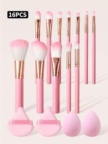 مجموعة فرش مكياج وردية 16 قطعة، تشمل 2 وسادة بودرة مثلثية و2 إسفنجة مكياج، أدوات مكياج ناعمة، مناسبة للمؤسس والخدود وظلال العيون والكونسيلر، مجموعة مكياج كاملة للمبتدئين - وردي - مشاهدة 2