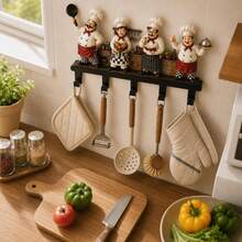 2D Vintage Cartoon Chef Decorative Wall Hook, 5-Hook Wall-Mounted Rack For Kitchen Utensils, Keys, Entryway And Wall Decor - View 5