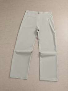 Light Gray Single Pleat Drape Straight Leg Casual Trousers With Waist Buckle Decor, Loose Fit Versatile Long Pants For Men - Grey - View 5