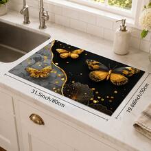 1pc Gold Butterfly Pattern Diatomaceous Earth Absorbent Dish Drying Mat, Pastoral Style, Suitable For Kitchen Countertop, Home Dining Table Decor, Coffee Machine Mat, Breakfast Mat, Table Mat And Holiday Party Decoration - Multicolor - View 13