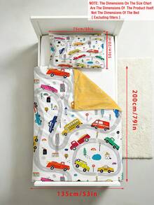 1/2件組兒童卡通汽車主題床上用品套組，雙面印花，適合幼兒園/托兒所，數位印花可愛被套，兒童被套與枕套，適合幼兒、嬰兒、幼童男孩與女孩 - 彩色 - 查看 9