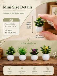 4pcs Mini Artificial Potted Plants, Resin Bonsai Faux Greenery With Square Flower Pots, 3.5cm Miniature Plant Decor, Suitable For Office Desk, Home Decoration, Bedside Table, Bookshelf, Dormitory, Living Room And Small Space Decoration - Default - View 9