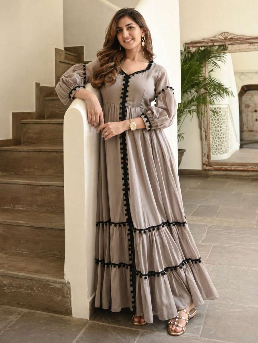 Women's Spring/Autumn Elegant Fashion Long Sleeve Minimalist A-Line Dress - Khaki - View 1