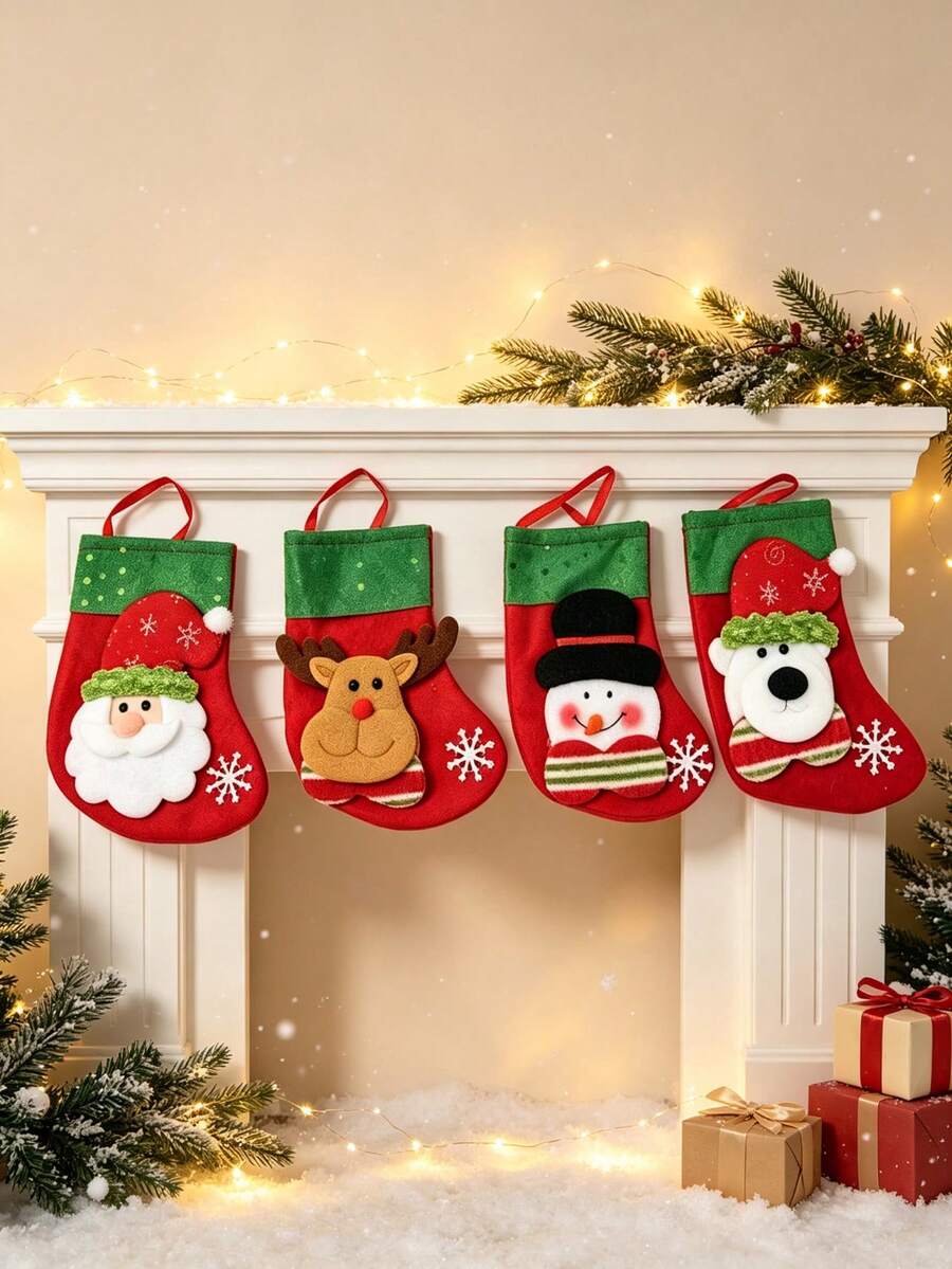 4 buah Ornamen Gantung Kaos Kaki Natal Mini, Dekorasi Pohon Natal, Dekorasi Perapian dan Pesta Liburan - MultiWarna - View 1