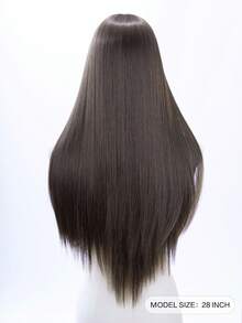alicegarden 28-Inch Long Synthetic Wig Featuring A Natural Straight Style A Stunning Chocolate Brown. Designed With Bangs , This False Hairpiece Is Perfect For Ms Daily Party Cosplay Use, Offering A Natural And Natural Durable Wig Gift For Ladies. - Chocolate Brown - View 5