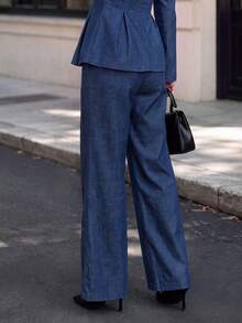 Women's Autumn High Waist Wide Leg Denim Jeans, Casual Straight Leg Pants - Blue - View 3