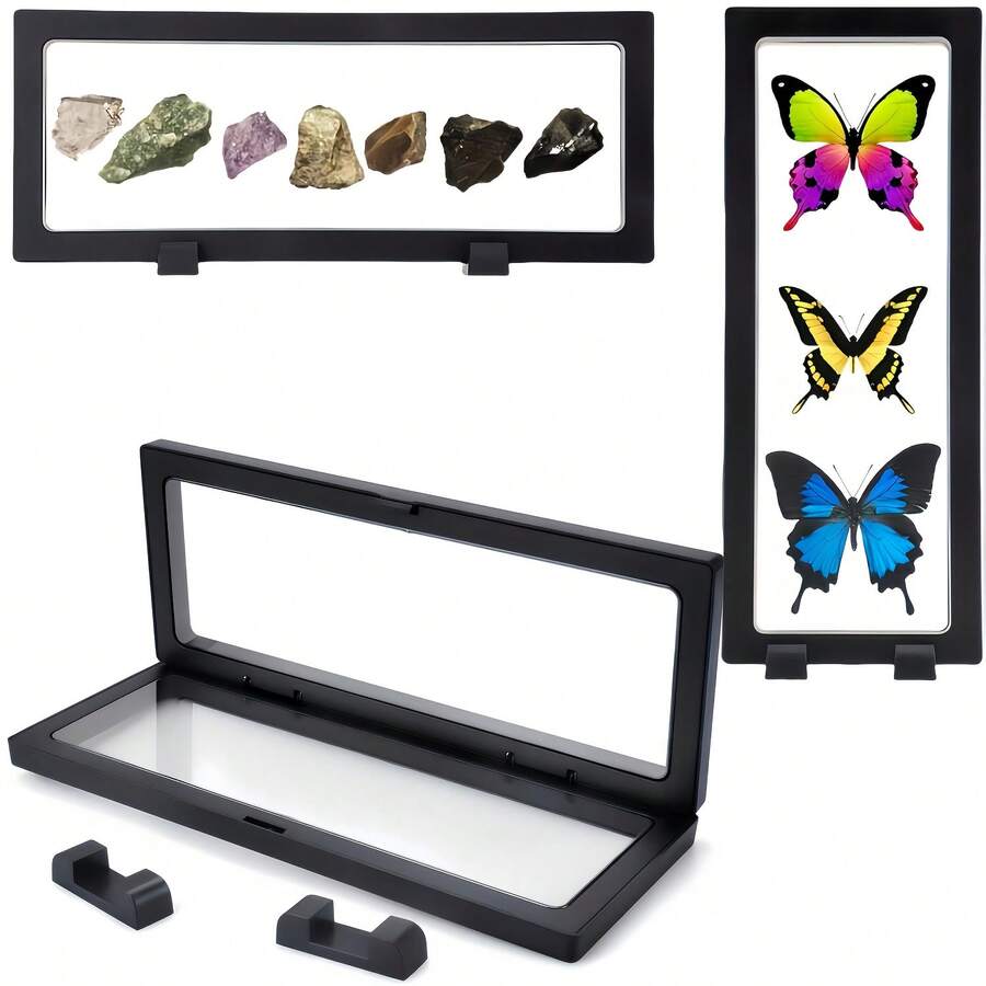 Floating Display Box, 3D Rectangular Coin Display Stand, Adjustable Mold, Hanging Frame Box. Suitable For Challenge Coins, Bracelets, Jewelry, Badges, Cash Bills, Includes 1 Display Box + 2 Bases, Total 3 Pieces, Jewelry Display, Floating Design, Modern Style - Multicolor - View 1