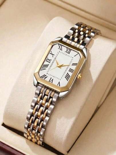 1pc Women's Casual Chic Square Dial Quartz Wrist Watch With Steel Band, Fashion Vibe (Watch Box Not Included)