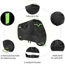 Glowing Protective 210D Thickened Motorcycle Cover | Green Reflective Tape Waterproof Sunproof Car Cover | Oxford Cloth Dustproof Cover With Built-In Anti-Theft Lock | All-Season Universal Motorcycle Protective Cover - Green Fabric Button - View 5