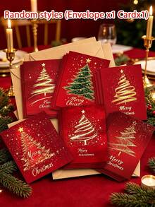 6 Sets Christmas Card Set With Envelopes - Gold Christmas Tree Design - Suitable For Parties, Holiday Greetings, Gifts, Birthdays And Creative Card Making - Multicolor - View 15