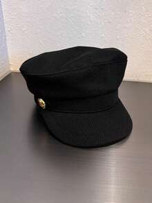 1 Buah Topi Newsboy Retro Wanita, Beret Kasual Gaya Inggris Warna Polos dengan Gesper Emas - Sempurna untuk Pesta, Gaya Jalanan, dan Pakaian Luar Ruangan - Hitam - View 2