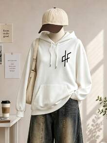 Women's Crew Neck Sweatshirt, Travel Hoodie With Pocket, Cotton T-Shirt, Basic Autumn-Winter Sweatshirt For Women - White - View 3