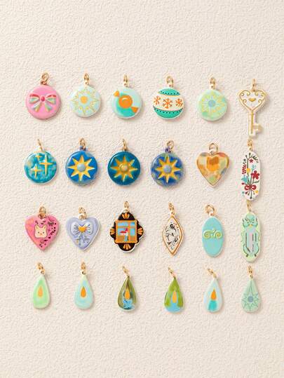 1pc Cartoon Print Mixed Pendant, Vintage Pastoral Style, 18kpvd316 Stainless Steel Material, Waterproof And Fade-Resistant, Suitable For DIY Charm Bracelet Pendant, Necklace Pendant, Women's Jewelry.