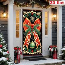 Party Banner, Flag Ribbon - 1pc, Polyester Christmas Tree Door Frame Hanging Tapestry, Red And Gold Bow And Pine Branch, Cute Red Nose Reindeer Background Design, Snowflake Pattern Design - 2D Hanging Banner, Suitable For Christmas Party Decoration, Winter Holiday Indoor And Outdoor Decoration, Home Decor, No Power Required - 1 - View 8