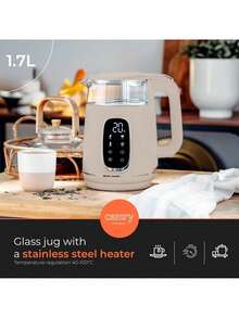 CAMRY Glass Electric Kettle With Temperature Control & LED Display, Smart Kettle - 1.7L, 40-100C Range, Touch Panel - EU E Type Plug(220-240V) - View 4