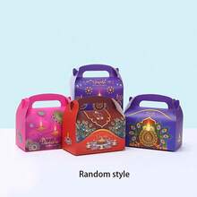 Diwali Gift Box With Handle, Happy Diwali Cardboard Gift Box, Festival Light Box, Peacock Diya Pattern Packaging Box, Portable Diwali Party Gift Box - Multicolor - View 6