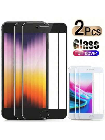 2pcs Full Coverage Tempered Glass Screen Protector, Compatible With 7/8/6/6S Plus, 7/8/6, Screen Protector Compatible With SE 2020/2023/SE2/SE3, Screen Protector In Black/White, Compatible With IPhone 16/16 Plus/16 Pro/16 Pro Max/15/15 Pro/15 Plus/15 Pro Max/14/13/12/11, Birthday, Gift For Family And Friends, Phone Screen Protector, Phone Accessories, Waterproof, Shockproof, Anti-Fall, Anti-Scratch, Anti-Fingerprint