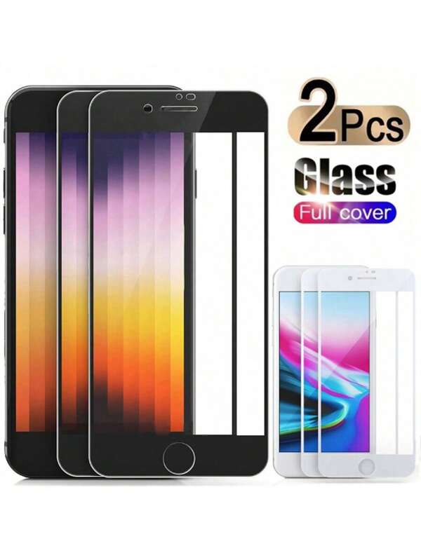 2pcs Full Coverage Tempered Glass Screen Protector, Compatible With 7/8/6/6S Plus, 7/8/6, Screen Protector Compatible With SE 2020/2023/SE2/SE3, Screen Protector In Black/White, Compatible With IPhone 16/16 Plus/16 Pro/16 Pro Max/15/15 Pro/15 Plus/15 Pro Max/14/13/12/11, Birthday, Gift For Family And Friends, Phone Screen Protector, Phone Accessories, Waterproof, Shockproof, Anti-Fall, Anti-Scratch, Anti-Fingerprint