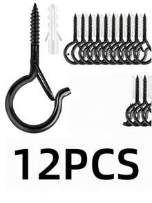 String Light Hooks Set, Black Rust‑Resistant Screw Hooks With Safety Buckle, Wall Anchors & Screws Included, Easy Install For Outdoor Patio Christmas String Lights, Plants & Wind Chimes - Black - View 14