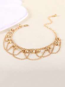 1pc Gold Multi-Layer Multi-Chain Vintage Anklet With Bell Pendant And Extension Chain, Fashionable Summer Beach Foot Accessory For Women, Suitable For Daily, Holiday And Vacation Wear - Gold - View 3
