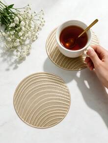 12pcs, Gold Hollow PVC Drink Coasters, Washable Table Decor, Non-Slip Tableware Mat, Breathable Heat Dissipation Cup Holder, Lightweight And Easy To Store, Suitable For Restaurant, Cafe, Homestay, Fit For Afternoon Tea, Holiday, Party, Gathering, Birthday, Wedding, Dinner - Multicolor - View 7
