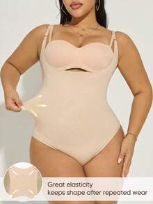 Women's Plus Size Shaping Jumpsuit, Open Chest Design, Firming And Tummy Control - Apricot - View 4