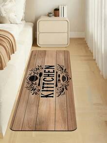1pc Faux Wood Grain Board Base Vintage KITCHEN Theme Printed 3.5mm Floor Mat, Soft Rubber Cuttable, Kitchen Rug Bathroom Mat, Suitable For Kitchen, Bathroom, Entryway, Hallway, Living Room, Outdoor Garden Decor Small Rug Indoor Mat - Multicolor - View 8