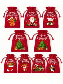 50pcs Christmas Drawstring Gift Bag, Festive Storage Pouch With Santa Snowman Design, Reusable Holiday Gift Packaging Bag For Home Decoration, Christmas Party Supplies - Multicolor - View 5