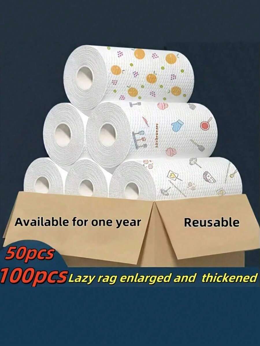 100 Sheets/Roll Washable Kitchen Paper Towels, Reusable Absorbent Paper, Strong Water Absorption, Thickened Design, Super Oil Removal, Alternative To Traditional Rags | Dry And Wet Use, Non-Greasy, No Lint, No Residue