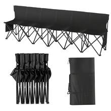 Banco plegable portátil, banco lateral plegable de 6 asientos, banco para acampar al aire libre con bolsa de transporte y respaldo, banco lateral para deportes de equipo para fútbol, pesca, asiento instantáneo sin ensamblaje, negro - Negro - Ver 10