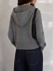 Women's Autumn/Winter Minimalist Hooded Cardigan Sweater Open Front Jacket - Grey - View 2