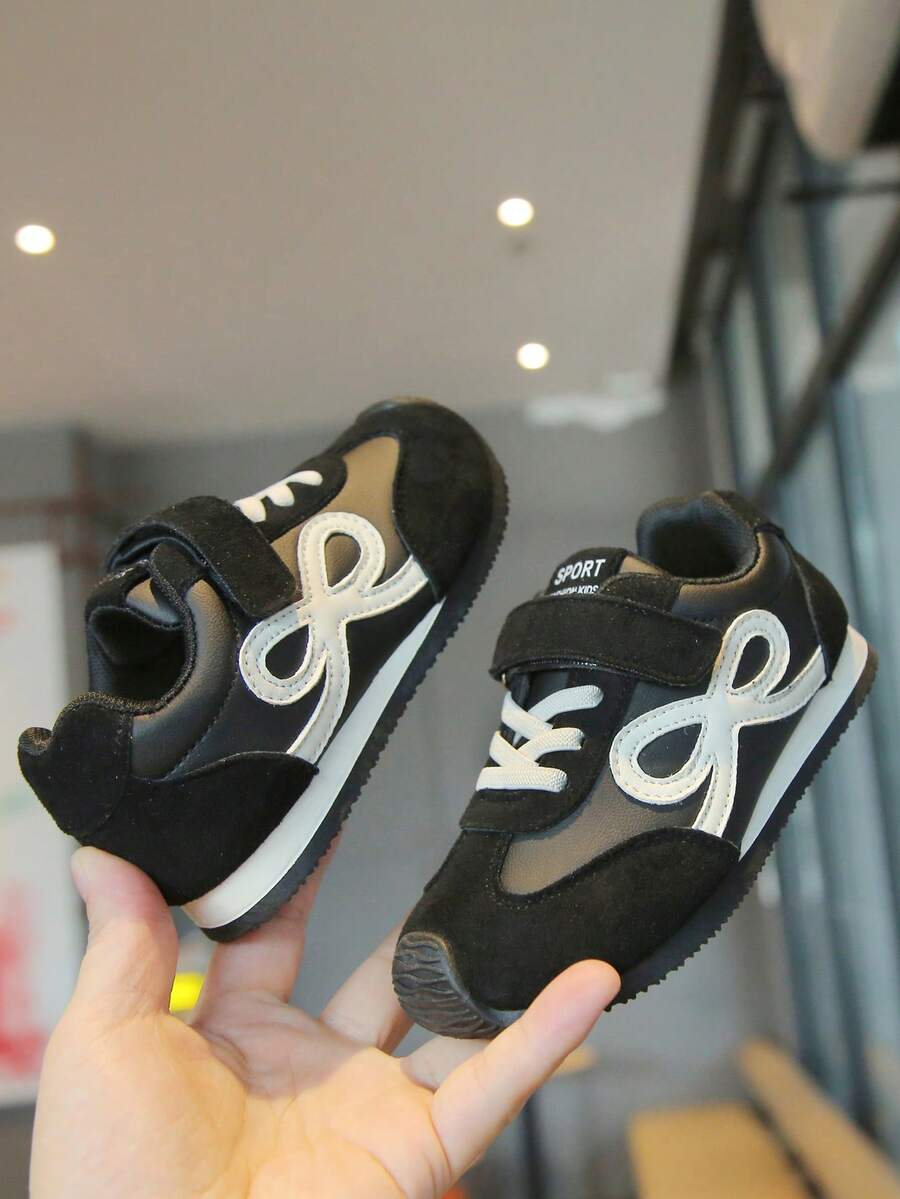 Girls' Sports Shoes With Bow Pattern, Soft Sole Kids' Casual Sneakers, Style - Black - View 1
